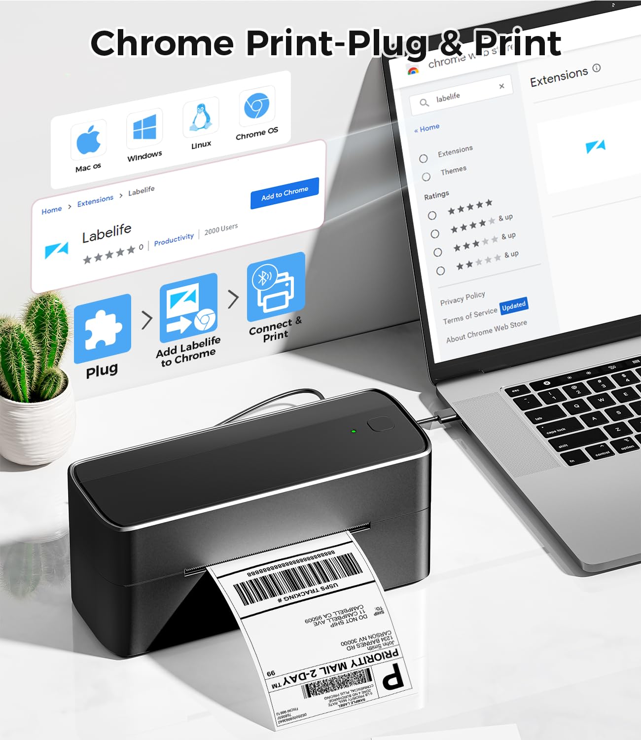 Phomemo 241BT Bluetooth Label Printer, DHL Thermal Printer 4 x 6 Label Printer, Bluetooth Labeling Device Label Printer for Barcode, Amazon, Etsy, Shopify, DHL, FedEx
