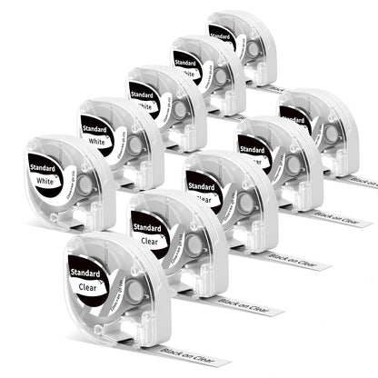 Lot de 10 rubans d'étiquettes Phomemo P12 - 12 mm x 4 m - Noir sur blanc - Noir sur transparent - Pour étiqueteuse Phomemo P12