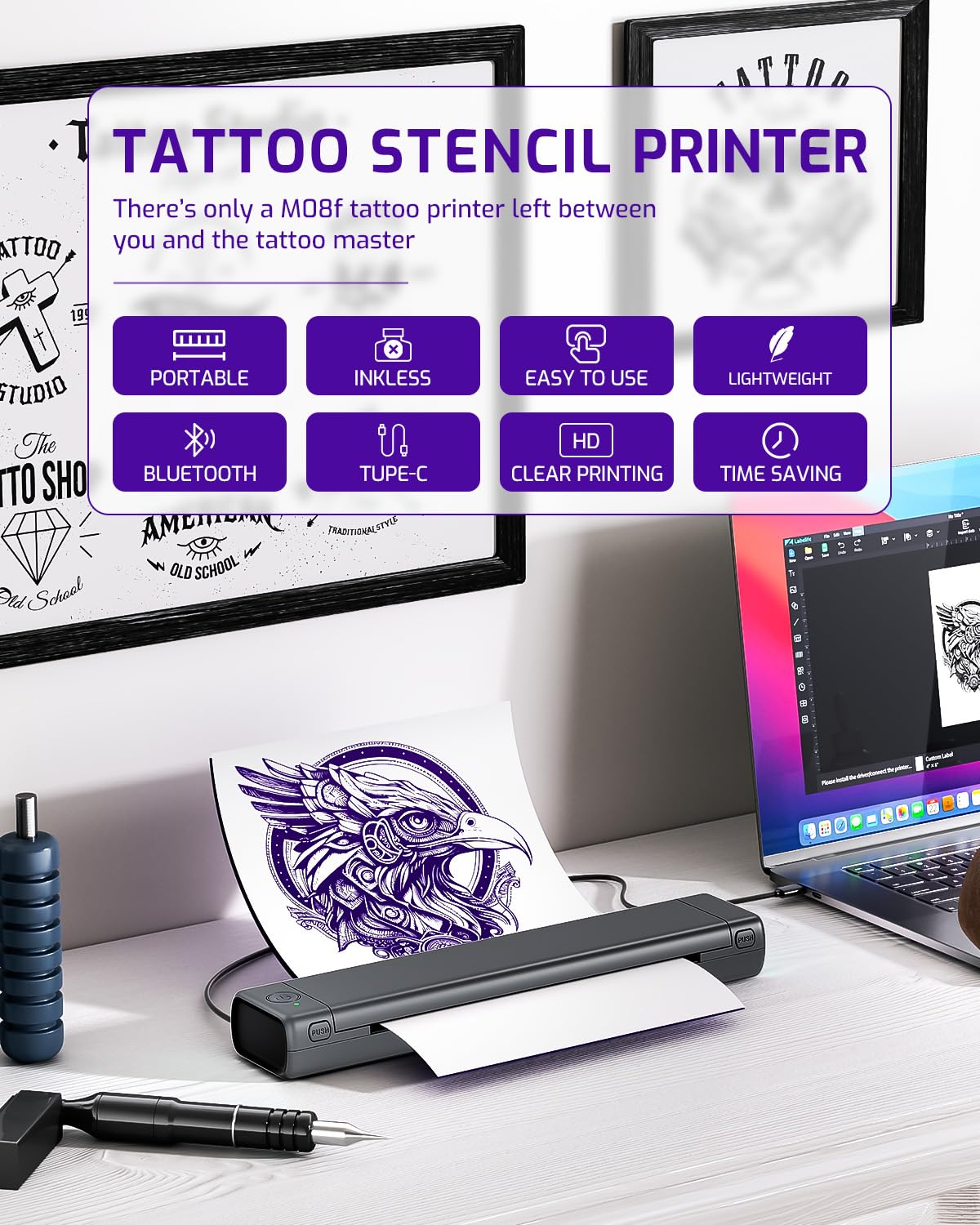 Phomemmo Wireless Tattoo Stenicl Printer(Grey),Stencil Printer for Tattooing,Bluetooth Tattoo Printer for Tattoo Artists & Beginners with 1 Carry Case