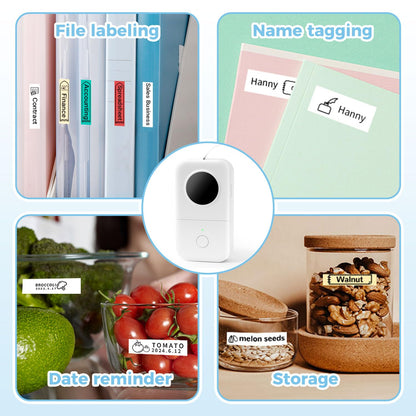 Phomemo D30 Drukarka etykiet drukarka do samoprzylepnych etykiet Bluetooth mini, z 5 rolkami papieru etykietowego, pude?ko upominkowe, drukarka do etykiet odpowiednia do domu i biura, bia?a