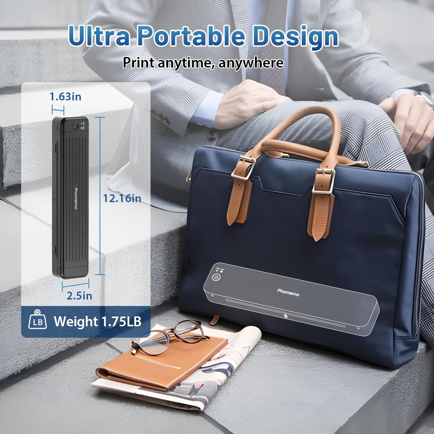 Phomemo Portable Printers Wireless for Travel, P831 Bluetooth Thermal Transfer Printer Support 8.5'' X 11'' US Letter/A4/A5/B5 Copy Paper, Mobile Inkless Printer Compatible with iOS, Android & Laptop