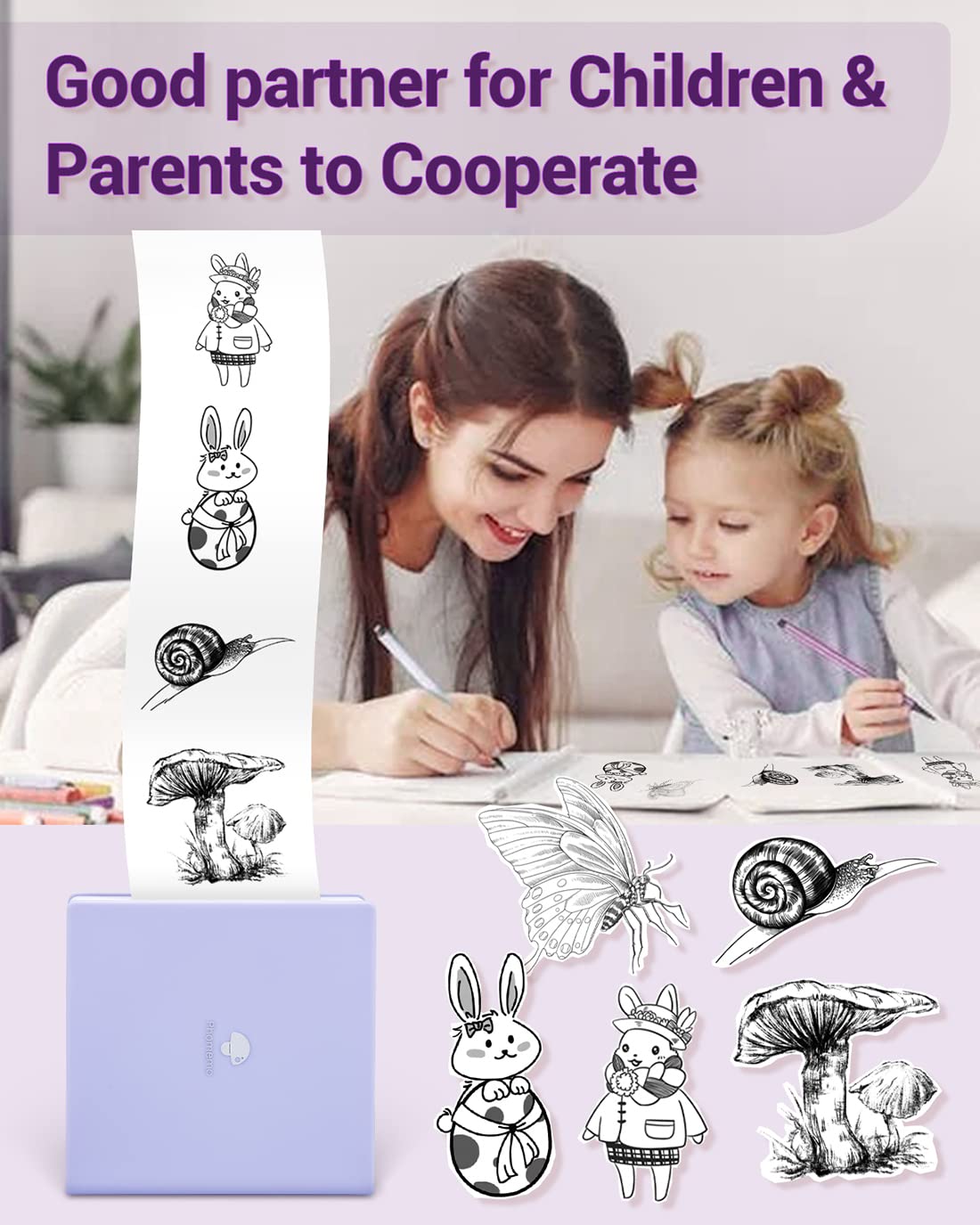 Phomemo Mini stampante fotografica portatile M02, stampante wireless Bluetooth per smartphone, piccola stampante termica per etichette per telefoni e tablet, Natale compleanno per bambini, viola