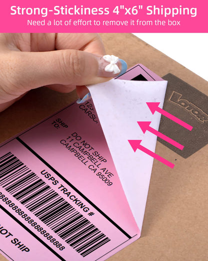 Phomemo 4 x 6 Thermal Papers, Printer Label, Thermal Direct Connection, Packaging Labels, Compatible with Rollo Phomemo and Other 4.6 Label Printers (Pack 500 4'' x 6'' Labels), Pink