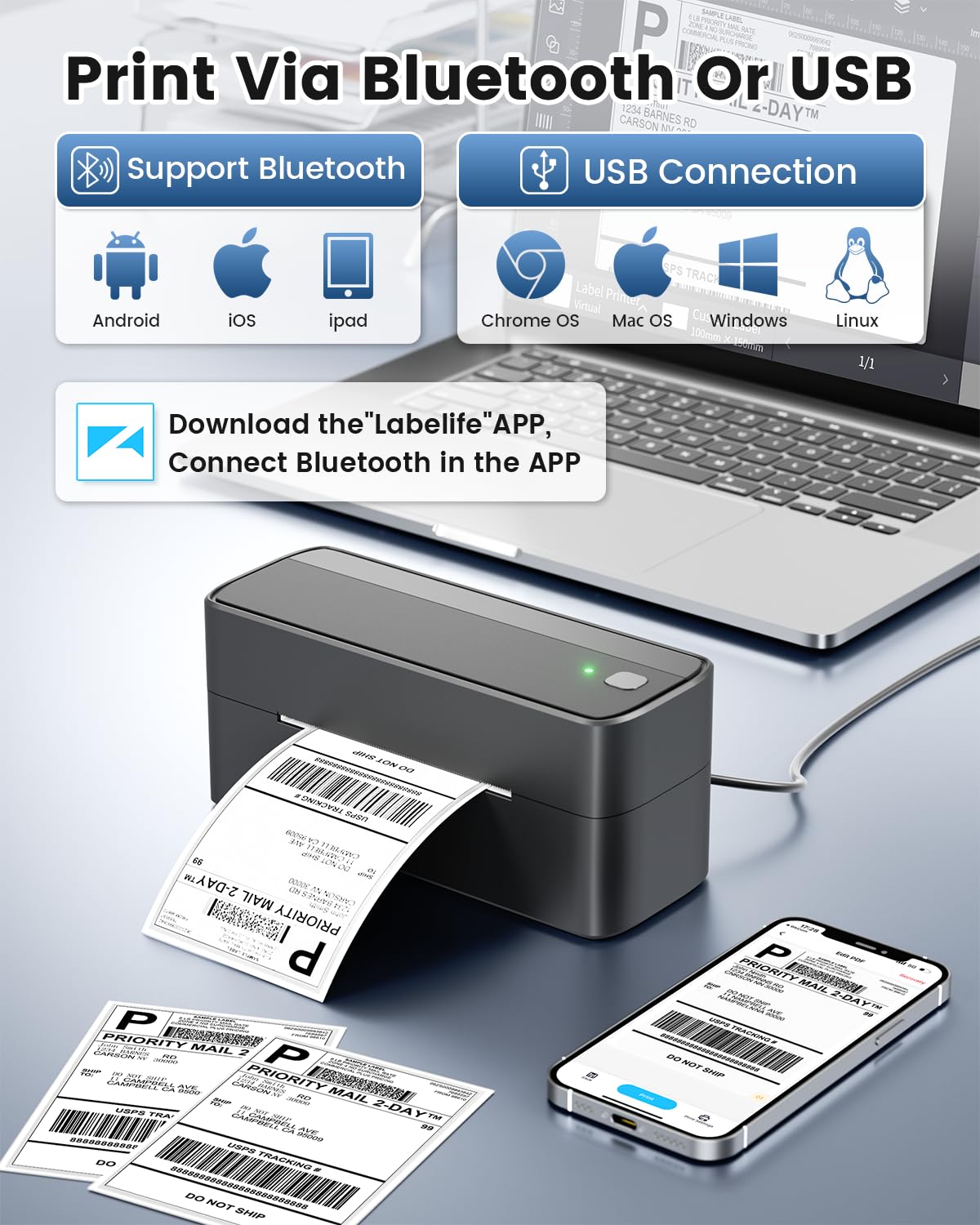 Phomemo 241BT DHL Etikettendrucker 4x6, Bluetooth Thermo Ettikettendruc?er, Labeldrucker f¨¹r Barcode Versandetiketten Kompatibel mit Ebay, Amazon, Etsy, Shopify, UPS, Gray
