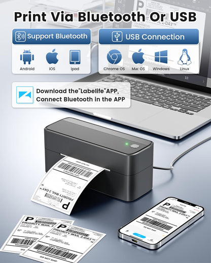 Phomemo 241BT DHL Etikettendrucker 4x6, Bluetooth Thermo Ettikettendruc?er, Labeldrucker f¨¹r Barcode Versandetiketten Kompatibel mit Ebay, Amazon, Etsy, Shopify, UPS, Gray