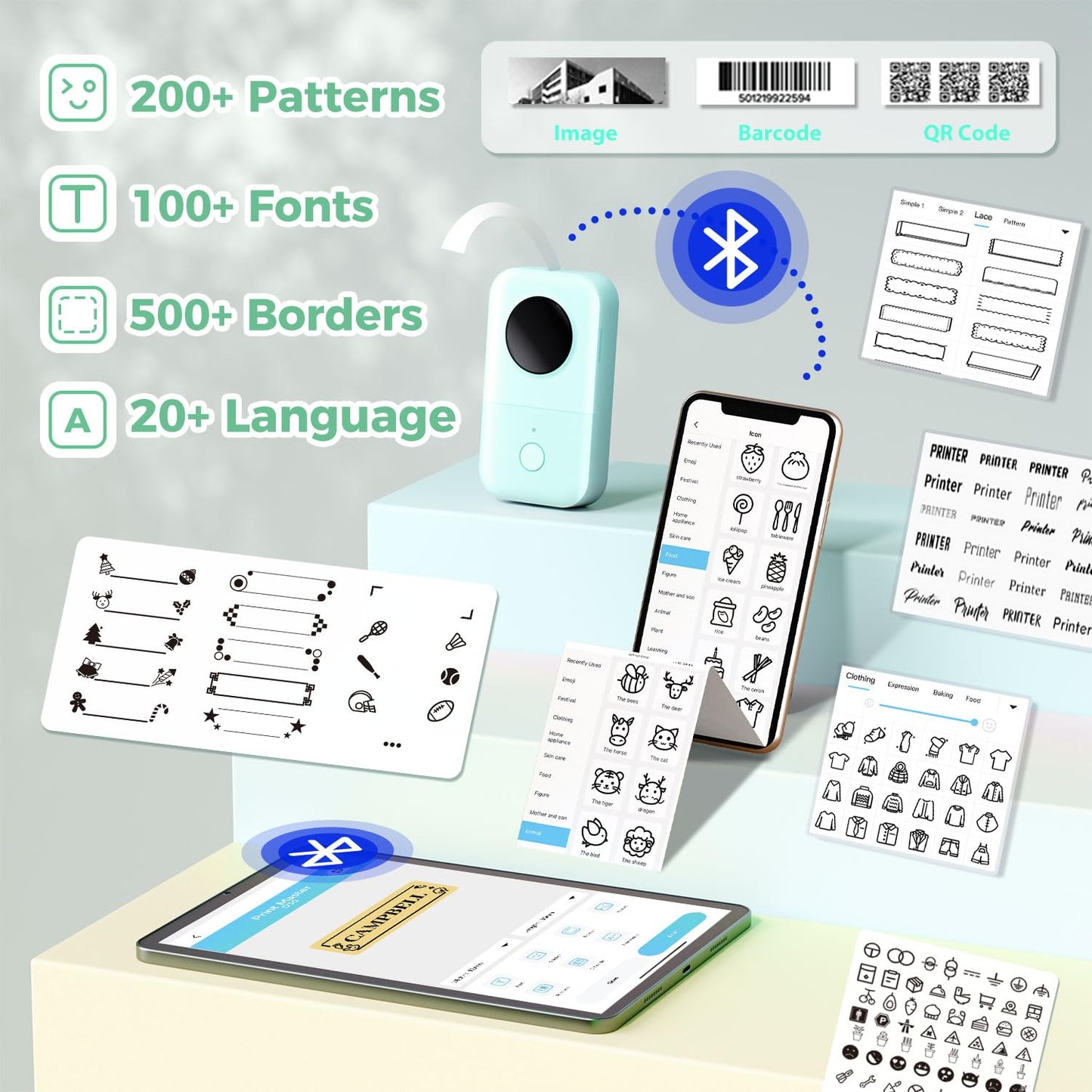 Phomemo D30 Etichettatrice Bluetooth, Mini Etichettatrice Etichette Adesive, Stampante Termica per iOS & Android,Bluetooth Stampante Etichette Autoadesive per La Casa, L'ufficio e la Scuola - Verde