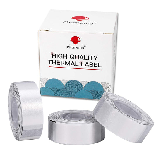 D30 Thermal Paper - Silver Glitter Label Paper, Adhesive Label, Thermo-Label Paper for Pictures/1D Code/QR Code/Text/Symbols/Excel/Price/Name, Home Work, 14x40mm, 3 Rolls