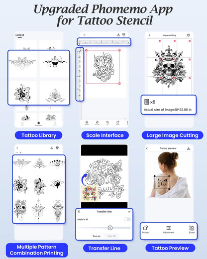 Phomemo TP83 Wireless Tattoo Stencil Printer, Upgraded Thermal Tattoo Printer Machine with 10pcs Transfer Paper, Bluetooth Tattoo Printer for Tattoo Artists & Beginners, Compatible with iPad Phone PC
