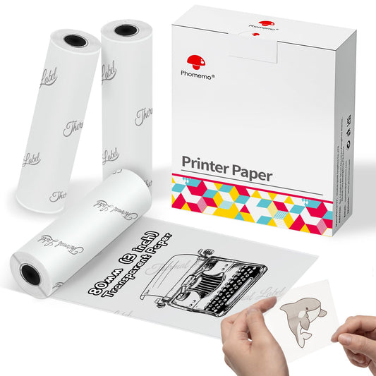 Phomemo Papier Thermique Transparent 80mm, Compatible avec les Mini Imprimantes M03/M03AS/M04S/M04AS, 3 Rouleaux d'¨¦tiquettes Autocollantes Thermiques Transparentes de 3 Pouces, 80mm x 3.5m