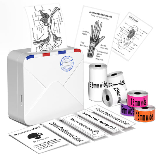 Phomemo Mini Thermodrucker M02S Wireless Bluetooth Portable 300dpi HD Druck mit wiederaufladbarem Akku, geeignet f¨¹r Journal Organisationsfotos, kompatibel mit iOS & Android, Wei?