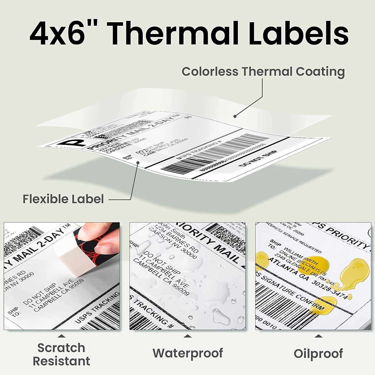 Phomemo 1000pcs 4x6'' Shipping Thermal Label- for Thermal Label Printer, Easy to Tear, Strong Adhesive, 2 Pack of 500pcs Labels