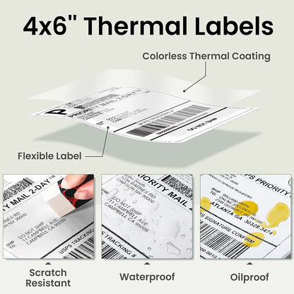 Phomemo 1000pcs 4x6'' Shipping Thermal Label- for Thermal Label Printer, Easy to Tear, Strong Adhesive, 2 Pack of 500pcs Labels