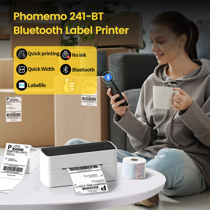 Phomemo 241-BT labelprinter, Bluetooth thermische printer, DHL labelprinter, 4 x 6 labelprinter, thermische labelprinter, ettiketeerapparaat voor verzendpakketten, compatibel met Ebay, Amazon, Etsy,