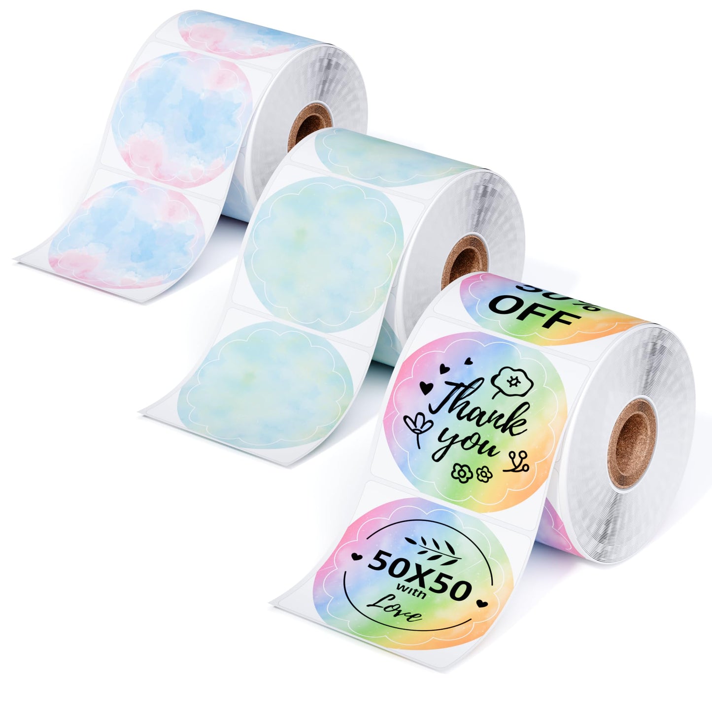 Phomemo 3 rollen M110 thermische transfer-etiketten rond - multifunctionele zelfklevende etiketten, 3 rollen 50 x 50 mm kleurrijke ronde etiketten, 140 etiketten/rol, in totaal 3 rollen