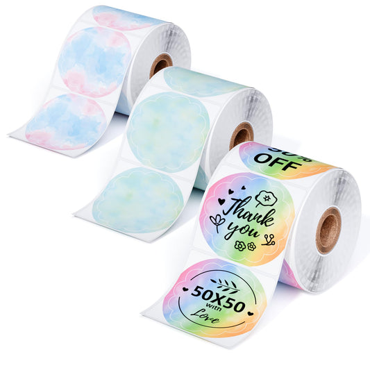 Phomemo 3 rollen M110 thermische transfer-etiketten rond - multifunctionele zelfklevende etiketten, 3 rollen 50 x 50 mm kleurrijke ronde etiketten, 140 etiketten/rol, in totaal 3 rollen
