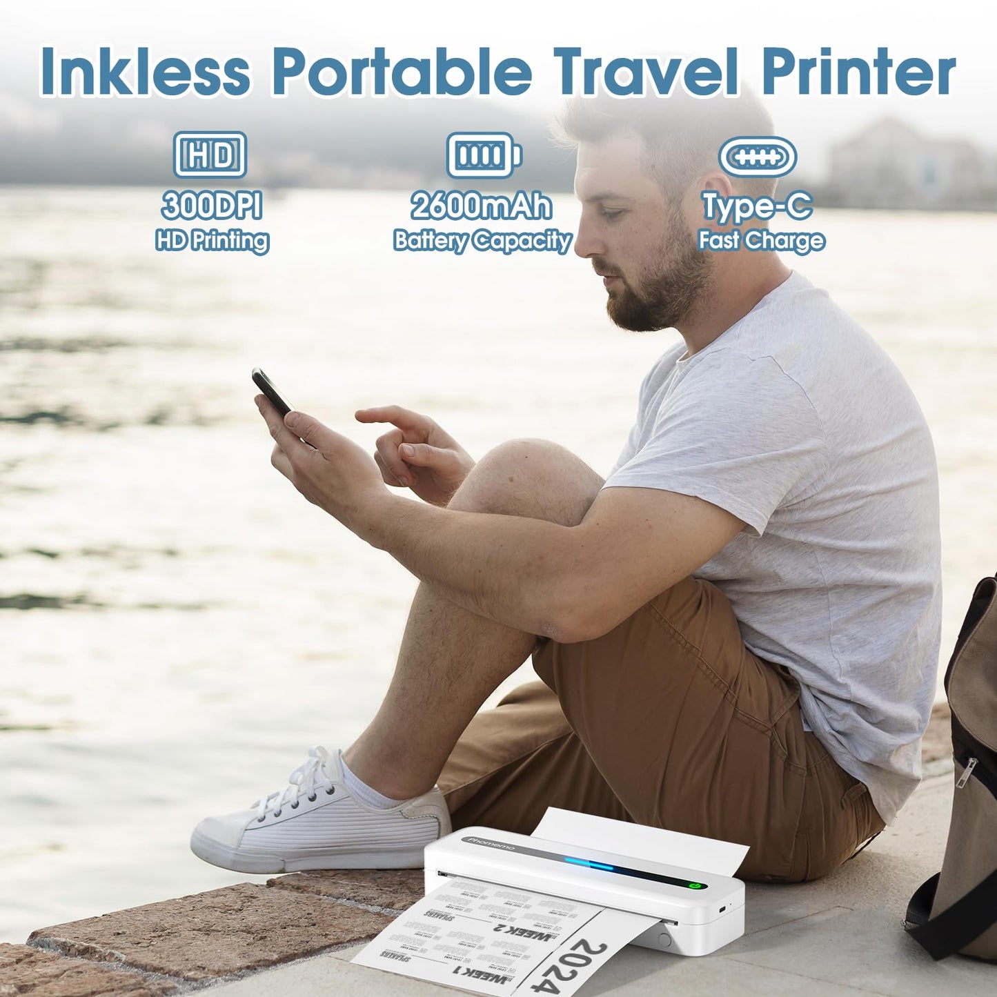 Phomemo Portable Thermal Printer, M832 Wireless Bluetooth Printer, Inkless Printer for Phone Laptop, Support 8.5'' X 11''/A4/2.08''/3.15''/4.33'' Thermal Paper, Small Travel Printer for Car Office Home