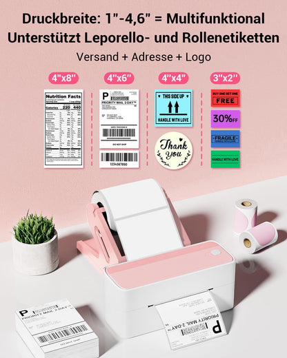 Phomemo Bluetooth etiket yazıcı, DHL termal yazıcı 4XL etiket yazıcısı, Mac/PC için, Nakliye etiket yazıcısı, barkod, Amazon, Ebay, Etsy & Shopify, DHL ups için etiket yazıcısı - pembe
