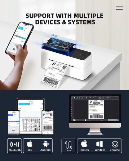 Phomemo Bluetooth Thermal Label Printer for Shipping - Wireless Compatible with iOS&Android&PAD&PC, Widely Used Ebay, Shopify, TikTok, Etsy, USPS, FedEx, DHL, Black-White (241-BT)
