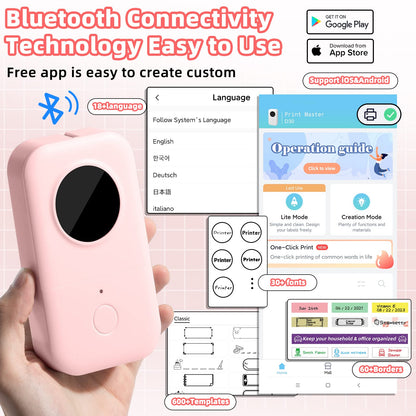 Phomemo Bluetooth Mini Label Printer, D30 Label Maker Machine with Tape for Storage, Barcode, Address Labeler, Wireless Thermal Label Makers with Multiple Templates for Organizing Office Home, Pink