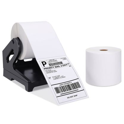 Phomemo 4x6 Thermodirektversand EtikettenThermoetikettendrucker Etikett -und Etikettenhalter, Kompatibel mit Rollo MUNBYN und allen 4 ¡Á 6 Etikettendruckern (1000 St¨¹ck Rollenetikett + Etikettenhalter)