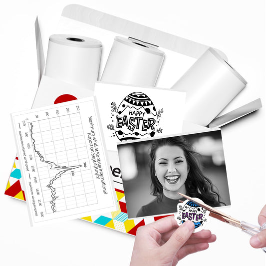 Papier für Sticker Drucker, Drucker Papier für Taschendrucker, Thermopapier für T02/Q02/M02X/M02L, 2 Jahre Klebrig Phomemo Papier, Schwarz auf Weiß Liene Fotodrucker Papier, 3 Rollen 50mm*3.5m