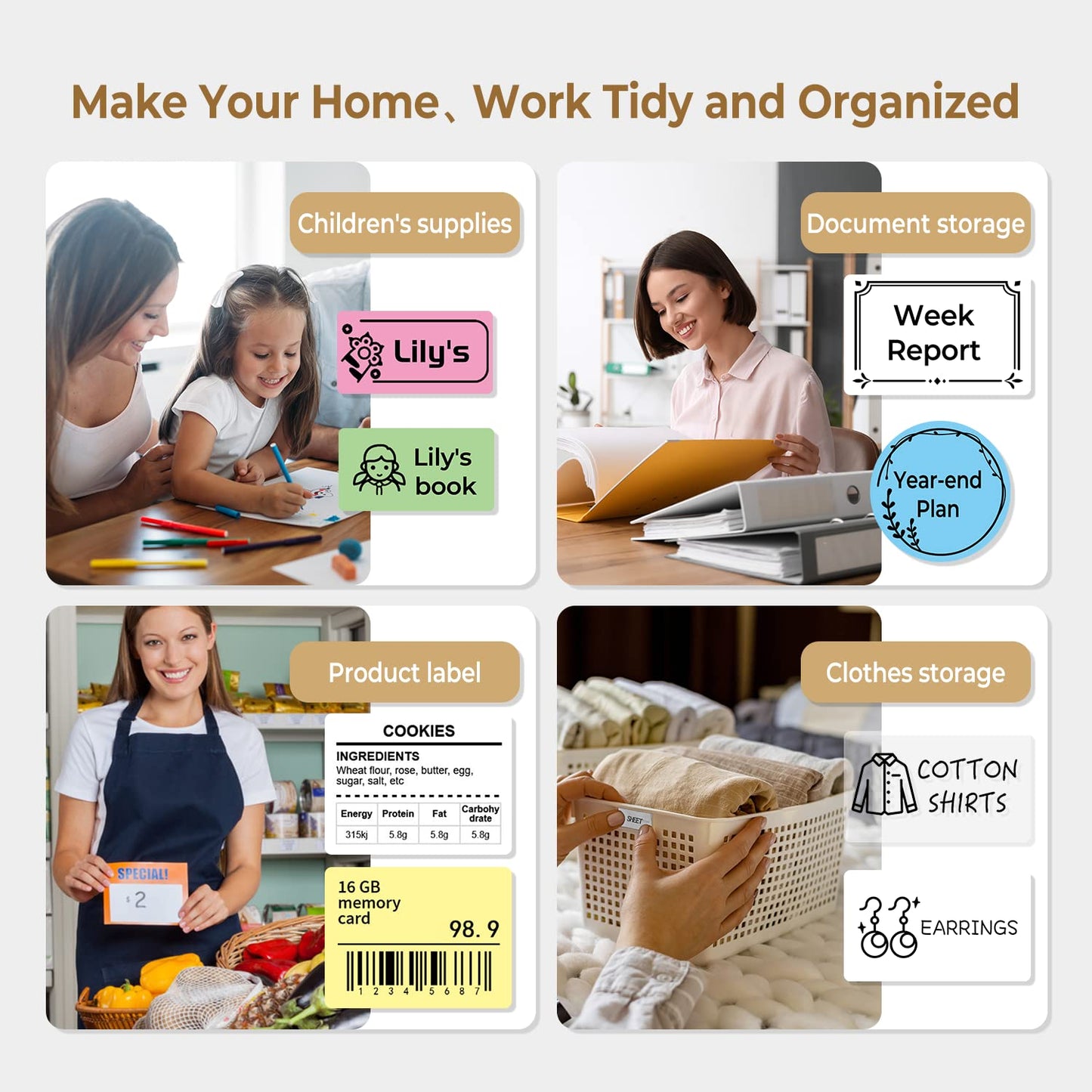 Phomemo -M110 Label Printer Portable Mini Bluetooth Thermal Label Manufacturer for Labelling, Office, Cable, Retail, Barcode and More, Compatible with Android and iOS Systems - White