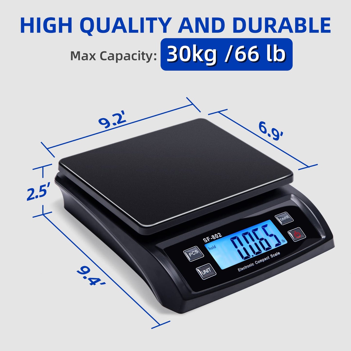 Phomemo Shipping Scale, Accurate Durable Digital Postal Scale 66lb / 0.1oz with Hold and Tare Function, LCD Display, Auto-Off, Postage Scale for Packages and Mailing, DC Adapter Included
