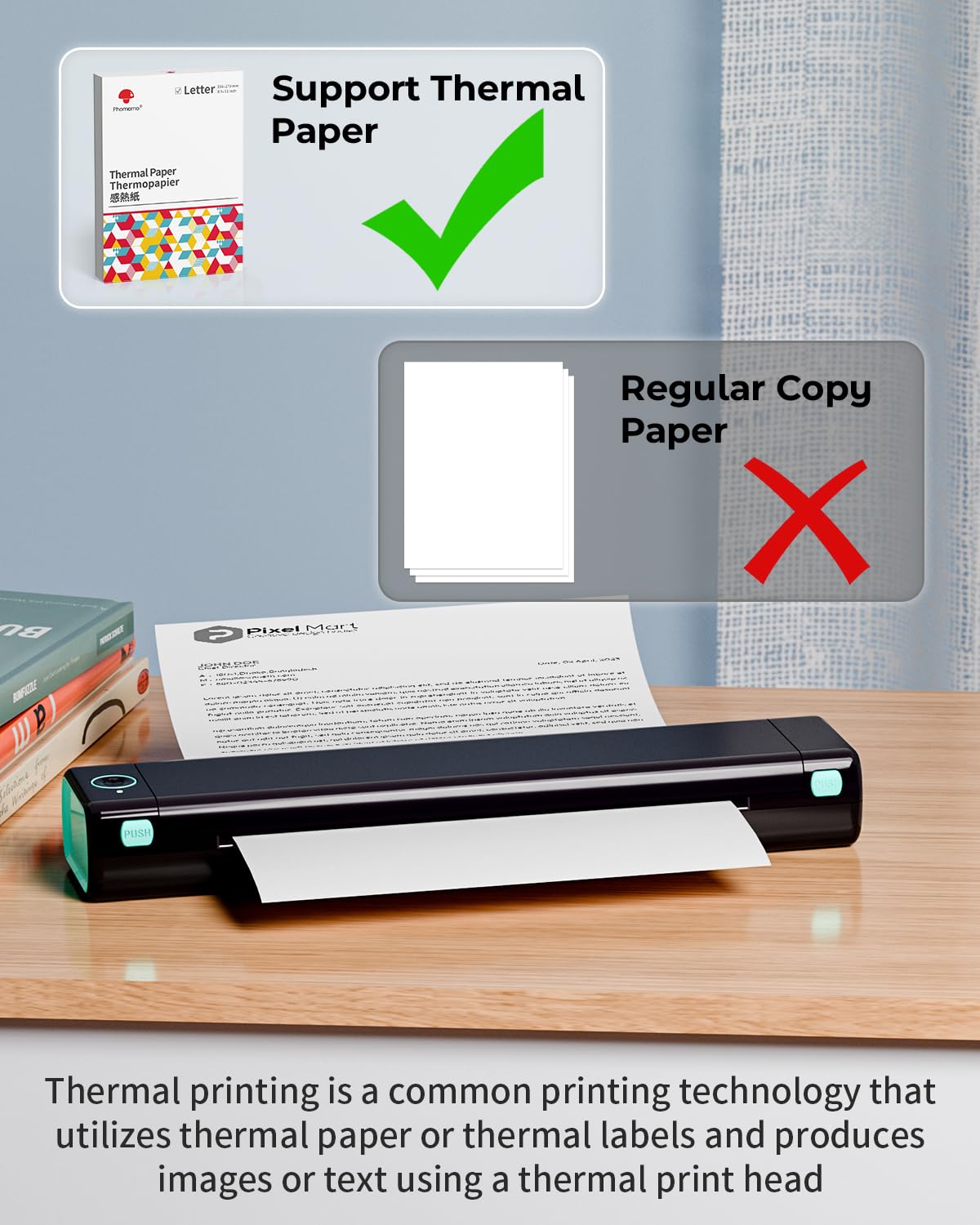 Phomemo Portable Printer Wireless for Travel, [New] M08F-Letter Bluetooth Mobile Printer Support 8.5 inch x 11 inch US Letter, No-Ink Thermal Compact Printer, Compatible with Android and iOS Phone & Laptop