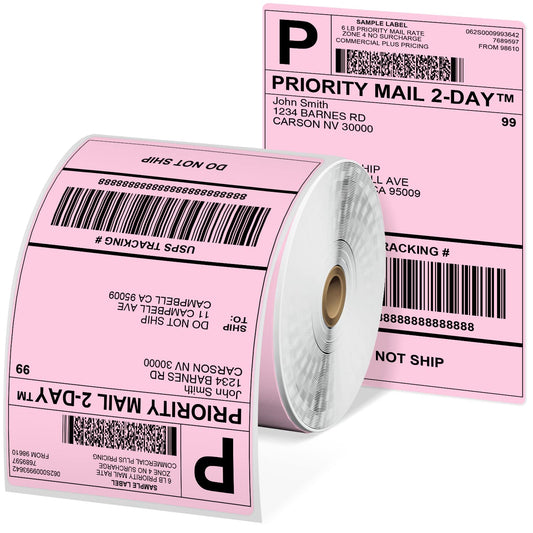 Phomemo 4x6 Pink Labels for Thermal Label Printer - 500pcs Pink Shipping Labels - Commercial Grade Thermal Printer Labels for Small Business Supplies - Water/Oilproof 4x6 Thermal Printer Paper