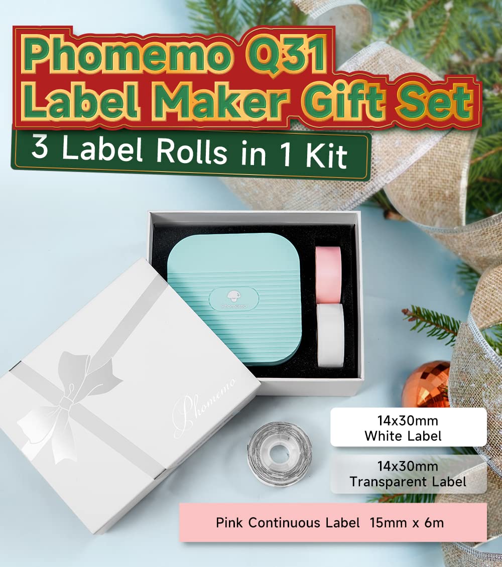 Phomemo Q31 Label Maker with 3 Label Rolls, Gift Set Thermal Label Printer Handheld, 203 dpi Label Maker Machine for Home and Office