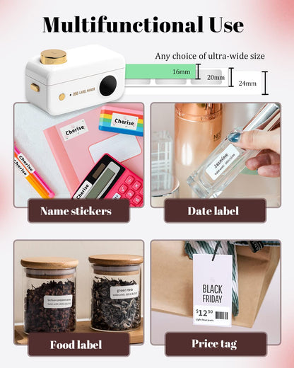 Label Maker -Phomemo D50 Mini Label Makers Portable Bluetooth Label Maker Machine,16-24mm Print Width for Organization,Office,Home, USB Rechargeable,Support iOS & Android