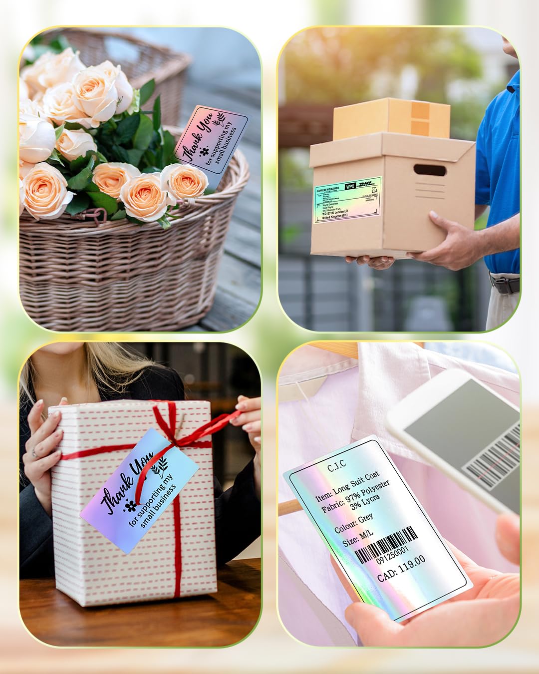 Phomemo 10 cm x 2 in? Holografik G¨¹m¨¹? Termal Etiket, Kendinden Yap??kanl? ??kartma, Te?ekk¨¹r Kart?, Logo, ?sim, Fiyat, Adres, QR Kodu, 500 ??kartma, G¨¹m¨¹? Lazer