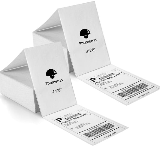 Phomemo Thermische Direct Shipping Labels, 1000 stuks, 4 x 6 cm, zelfklevend thermisch verzendlabelpapier, geschikt voor expresbedrijven, compatibel met desktoplabelprinters, 1000 vouwetiketten