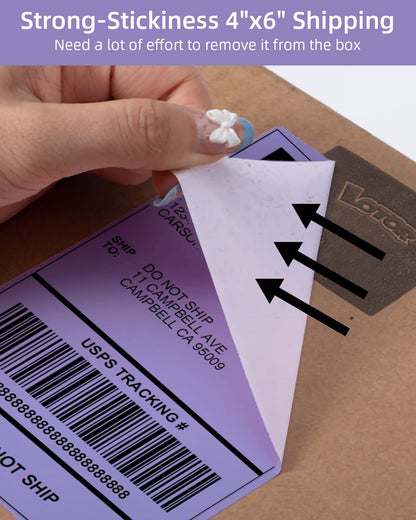 Phomemo 10x15 cm (4x6'') thermische printerlabel, thermisch direct verzendlabel, verpakkingslabel, compatibel met Rollo Dymo Phomemo en andere 4x6'' labelprinters, 500 4x6'' fanfold label, paars