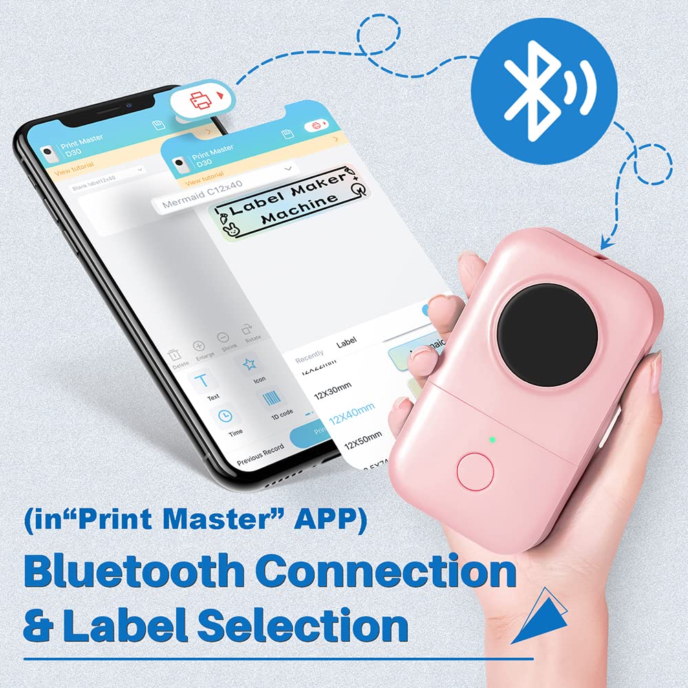 Phomemo D30 Etiket Makinesi - ??kartma Yaz?c? Termal Etiket Yaz?c?s? Bluetooth Kablosuz ??kartma Makinesi, Ad Fiyatlar?n? Tasarruf Etmek i?in Kullan?c? Dostu, iOS Android ile uyumlu, Pembe