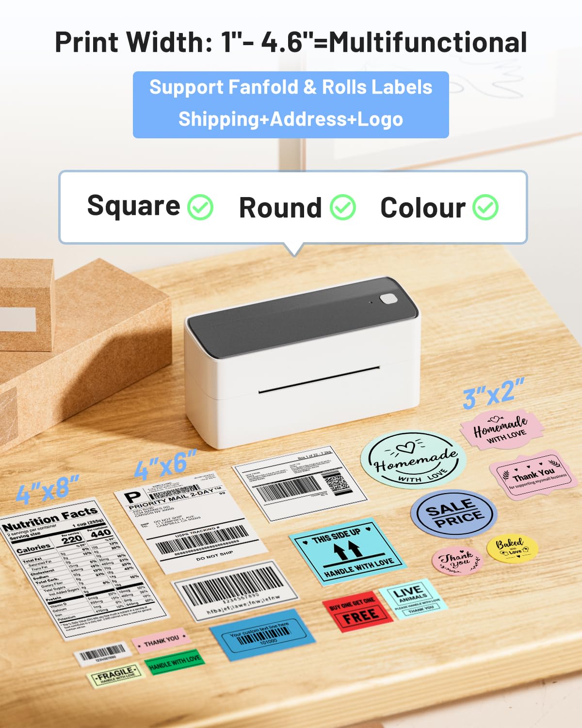 Phomemo Stampante per Etichette Bluetooth, 4 x 6, DHL Stampante Termica Stampante Etichette Label Printer, Compatibile con Ebay, Amazon, Etsy,DPD, Ups, Wish, Shopify, Zalando, Otto, DHL