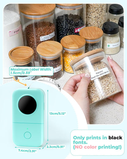 Label Machine - Mini Bluetooth Label Machine, D30 Sticker Machine, Thermal Label Printer, for iOS and Android, with 12x40mm White Label, Green
