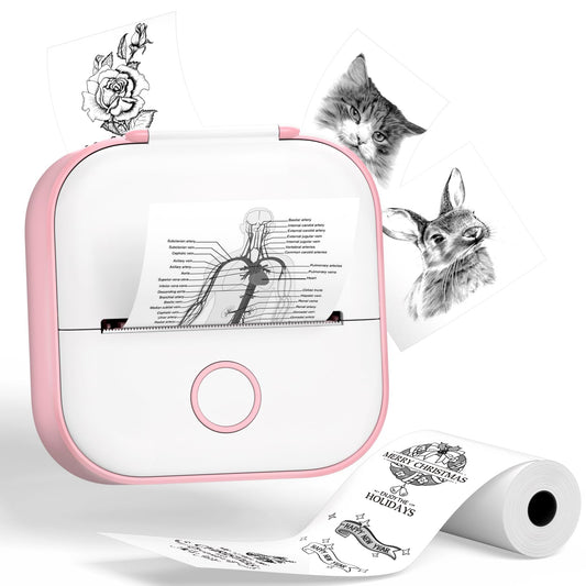 Phomemo Sticker Printer- Mini Inkless Printer Sticker Maker Bluetooth Thermal Pocket Printer for Study Notes, Stickers, Photos, DIY Printing, for Birthday, Pink