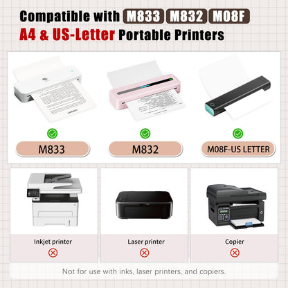 Phomemo A4 Thermal Paper, M832 Thermal Printer Folding Paper, Compatible with M08F-Letter M832 M833 M834 M835 HRPT MT800 Thermal Paper, 8.27''¡Á11.69'' Size, 100 Sheets