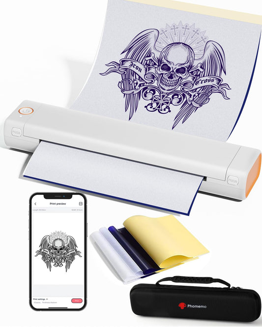 Phomemo Tattoo Stencil Printer, M08F Bluetooth Tattoo Printer for Tattoo Studios, Tattoo Artists, Portable Tattoo Transfer Printer Compatible with Phone & PC, with Case & Tattoo Transfer Paper