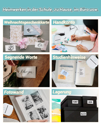 Papier für Sticker Drucker, Drucker Papier für Taschendrucker, Thermopapier für T02/Q02/M02X/M02L, 10 Jahre Klebrig Phomemo Papier, Schwarz auf Weiß Liene Fotodrucker Papier, 3 Rollen 50mm*3.5m