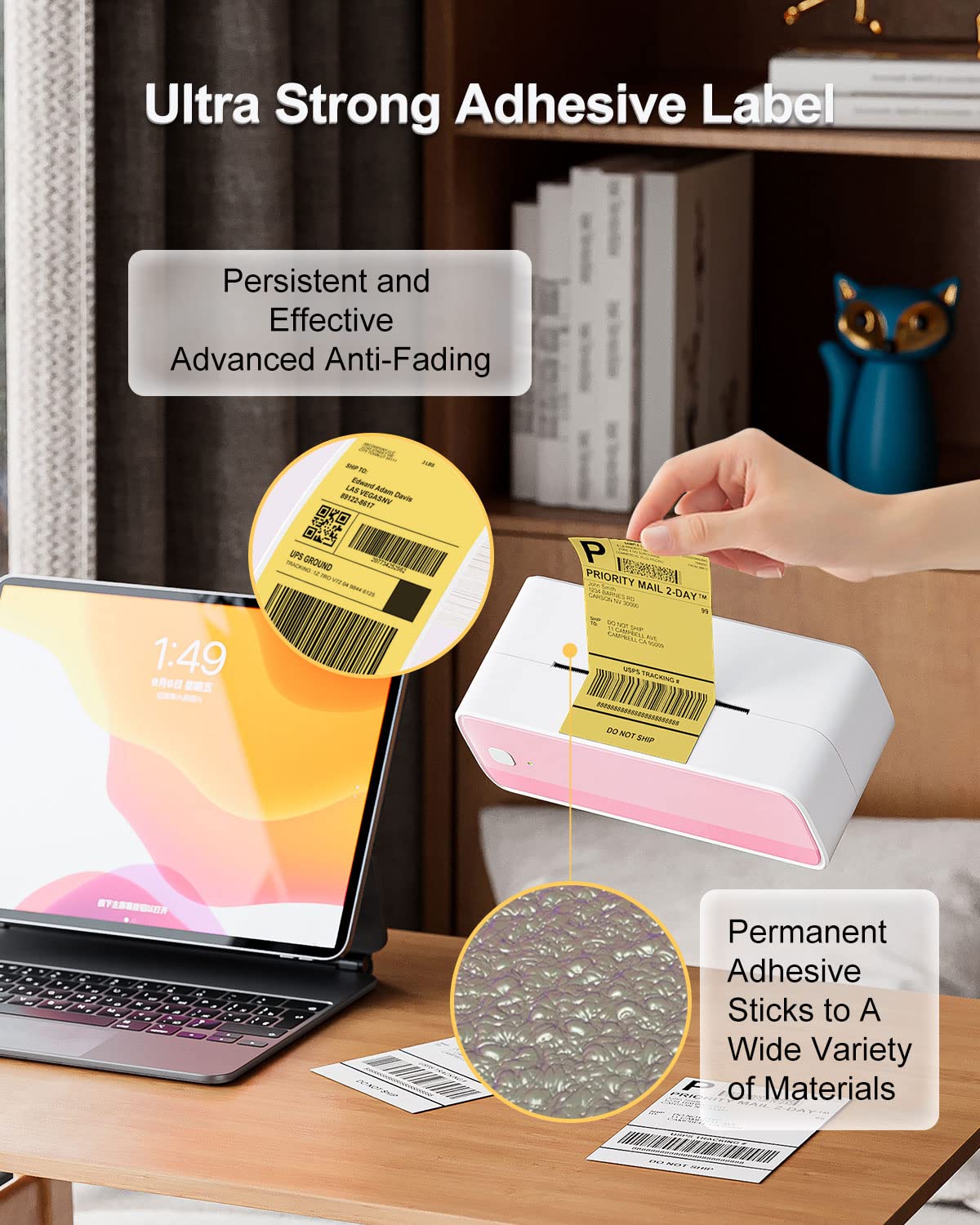 Phomemo 4x6 Thermal Label Printer Paper - 500PCS Yellow 4''x6'' Fan-Fold Label Shipping Supplies Labels - Water/Oilproof Label Stickers - Permanent Adhesive Thermal 4x6 Label for Small Business Supplies