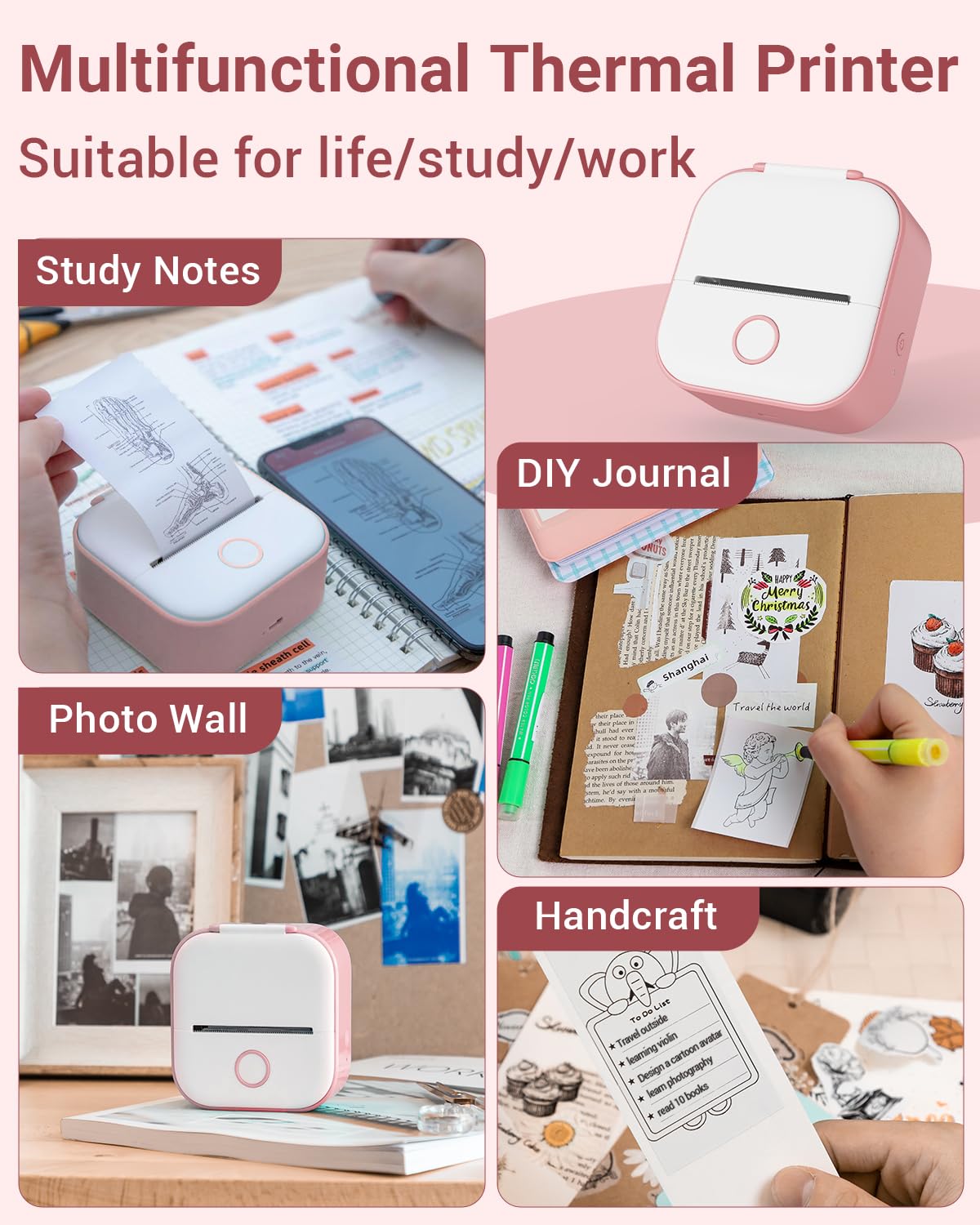 Phomemo T02 Drucker, Mini Sticker Fotodrucker f¨¹r Mobiler, Handy Thermodrucker f¨¹r Smartphone, 203dpi H?nde Sticker Drucker,Aufkleber Bluetooth Drucker f¨¹r Organizer Teenager Student Lehrer