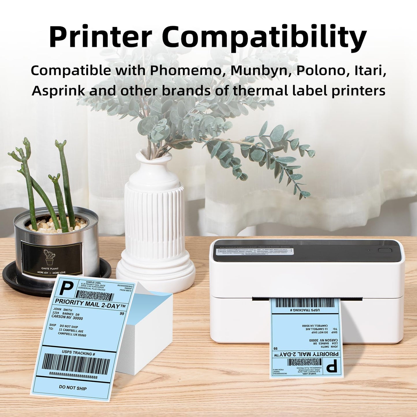 Phomemo 4x6¡®' 500 ¨¦tiquettes/pile, Bleu ¨¦tiquettes d'exp¨¦dition Compatibles avec les imprimantes d'¨¦tiquettes MUNBYN, Phomemo, ¨¦tiquettes thermiques sans BPA Autocollantes pour-100 x 150mm