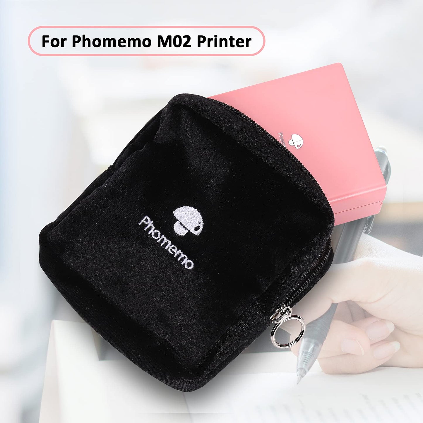 Phomemo Sac Compatible avec Les Imprimantes T02, M02, M02Pro, M02S, M02X, M02L, Les étiqueteuses D30, Q30, Q31, Q30S, Sac en Velours Noir Souple, imperméable et Résistant aux Rayures