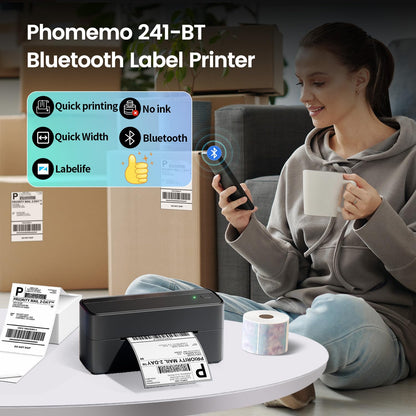 Phomemo 241BT Imprimante d'étiquettes Bluetooth Imprimante Thermique 4x6, DHL Imprimante d'étiquettes Autocollante Bluetooth lmprimante Thermique pour Codes-Barres, Amazon, UPS, DHL, Shopify, Ebay