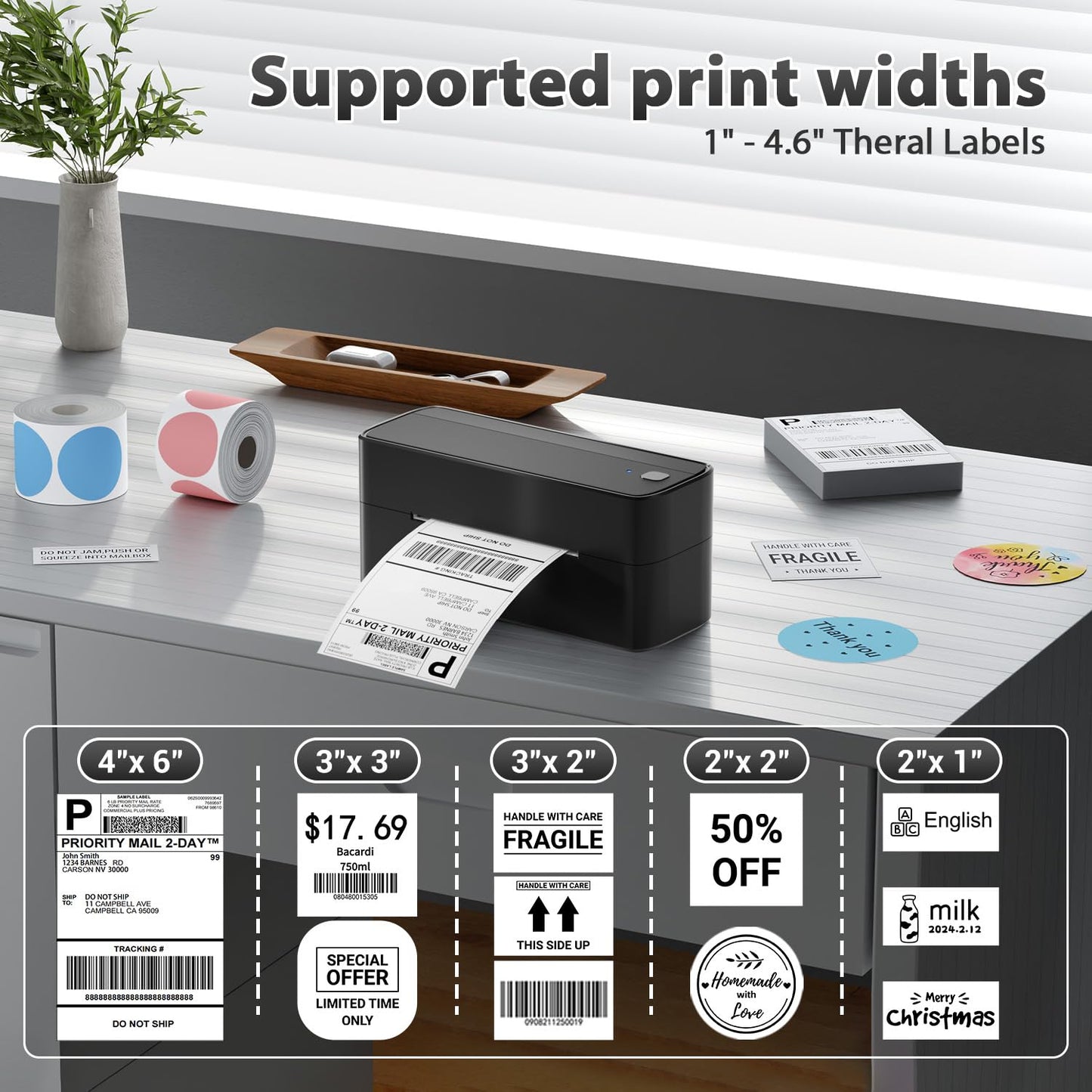 Phomemo Bluetooth-etikettenprinter, DHL thermische 4x6-etikettenprinter, Bluetooth-etiketteringsapparaat Etikettenprinter voor streepjescode, Amazon, Etsy, Shopify, Royal Mail, DHL, FedEx, UPS enz.