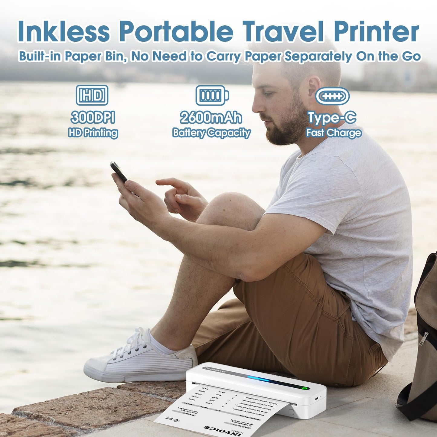 Phomemo Portable Printers Wireless for Travel, M832 Bluetooth Thermal Printer for Phone Laptop, Support 8.5'' X 11''/A4/2.08''/3.15''/4.33'' Thermal Paper, Inkless Mobile Printer for Vehicle Home Office