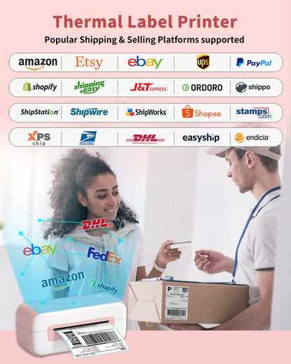 Phomemo 246S Thermal Label Maker Machine 4x6, Shipping Label Printer for Small Busines, Ebay, Shopify, Etsy, UPS, FedEx, DHL , British Specification Plug - Pink(British plug)