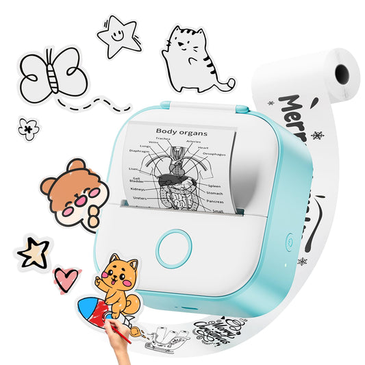 Phomemo T02 スマホ対応 ミニプリンター モバイルプリンター サーマルプリンター ポータブル型 メモプリンター 感熱プリンター 手帳プリンター iPhone用 Bluetooth接続 写真/メモ/手帳/領収書/ラベル/付箋/ワード/ウェブ/家計簿用 在宅勤務 自宅学習 プレゼント 予定表 53mm幅 ロール紙1個付 グリンー